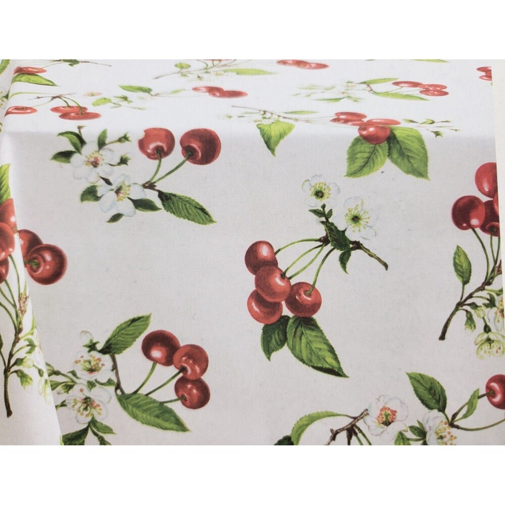 Printed Spillproof Tablecloth, 70" Round (4-6 ppl) FLOWERS & CHERRIES JUBILEE,BM